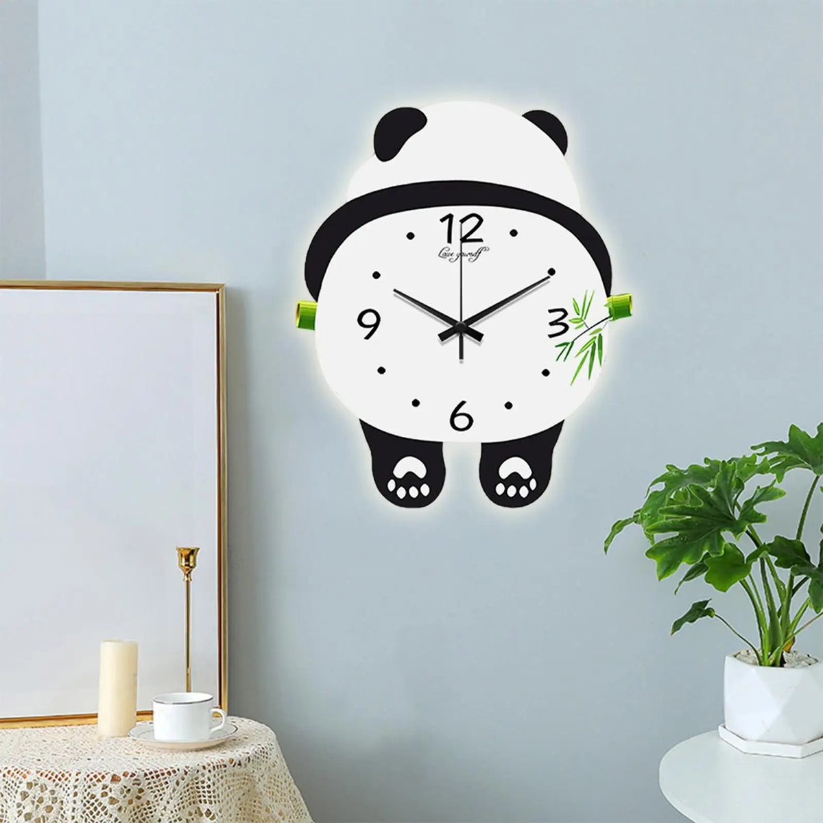 Panda Wall Clock – Silent Wooden Non-Ticking Home Decor
