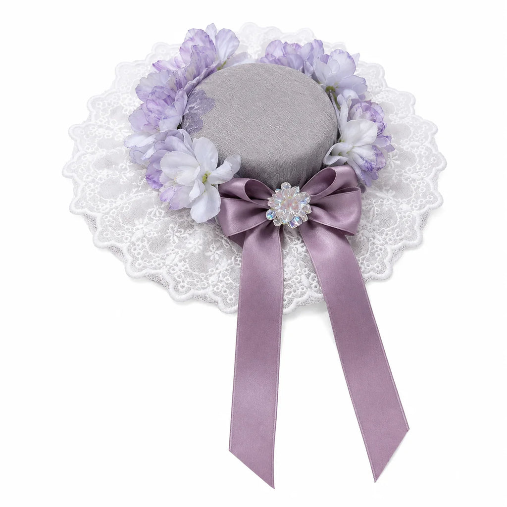 Lolita Floral Lace Mini Hat Fascinator with Lavender Bow
