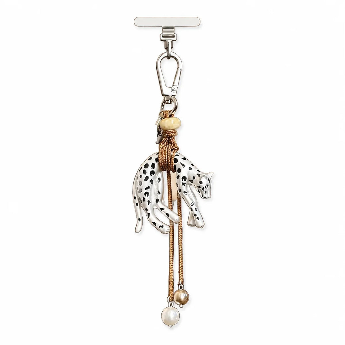 Leopard Bag Charm Keychain – Braided Pendant & Pearl Tassel