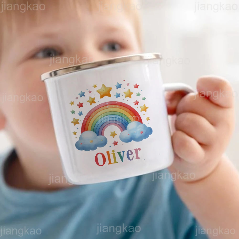 Personalized Kids Enamel Mug – Custom Rainbow Name Mug