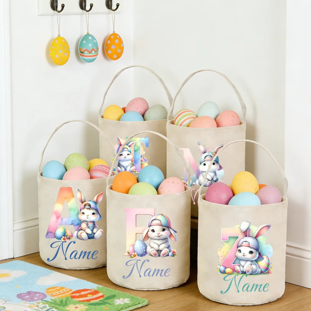 Personalized Bunny Easter Basket for Kids – Custom Name Bag