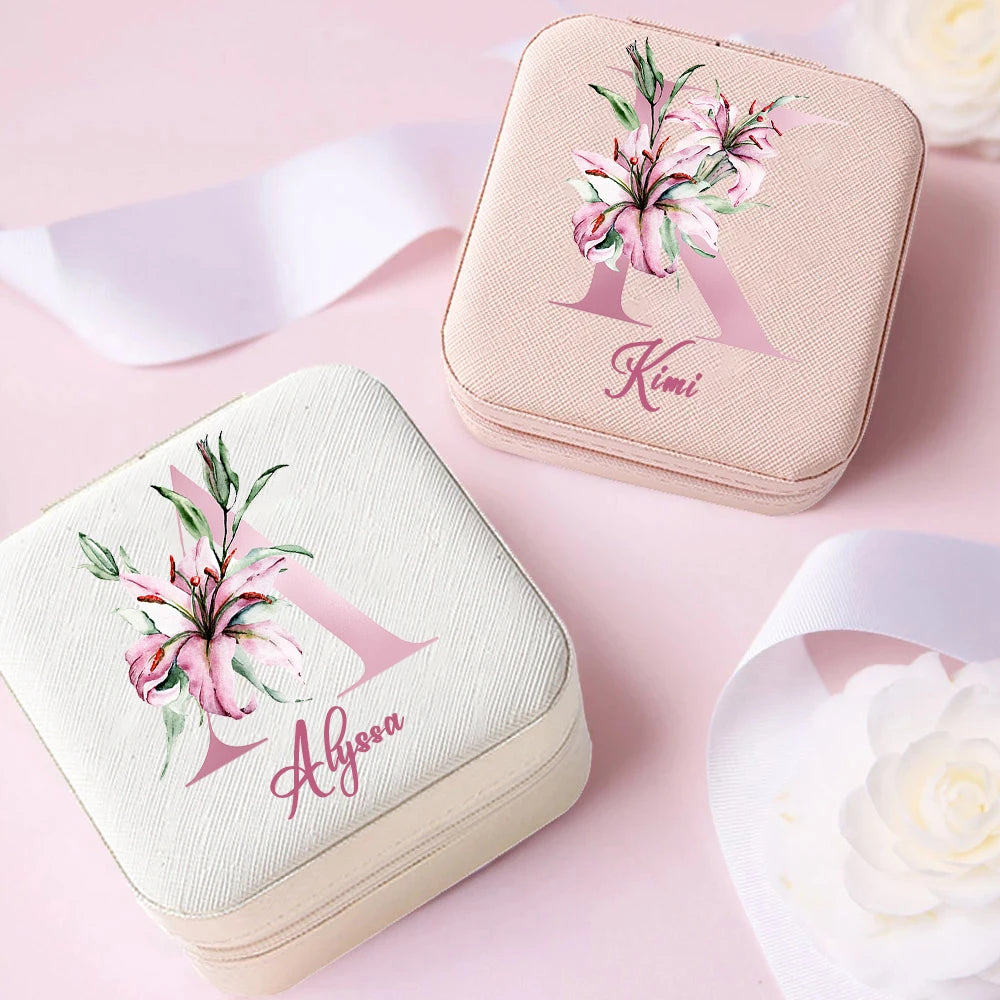 Personalized Travel Jewelry Box – Custom Initial & Name Gift