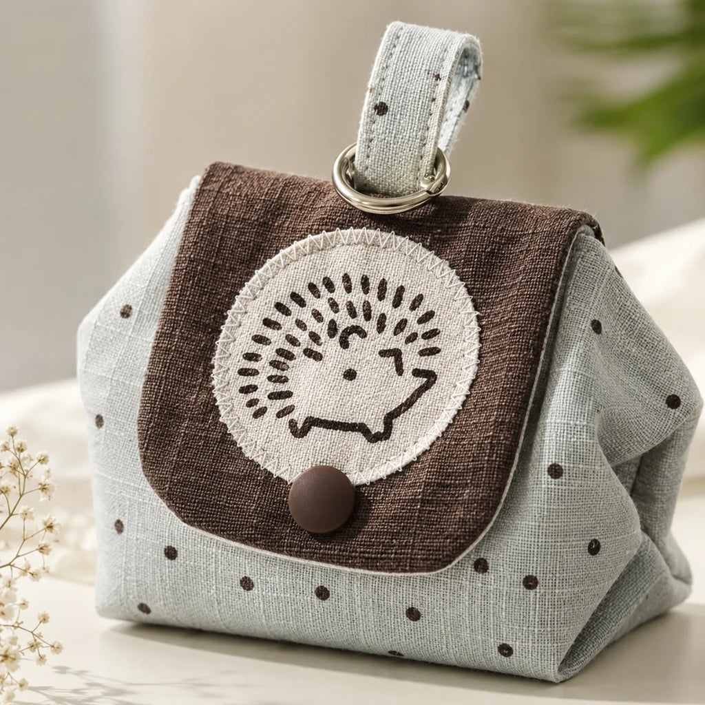 Hedgehog Embroidery Coin Purse – Green Polka Dot Mini Pouch