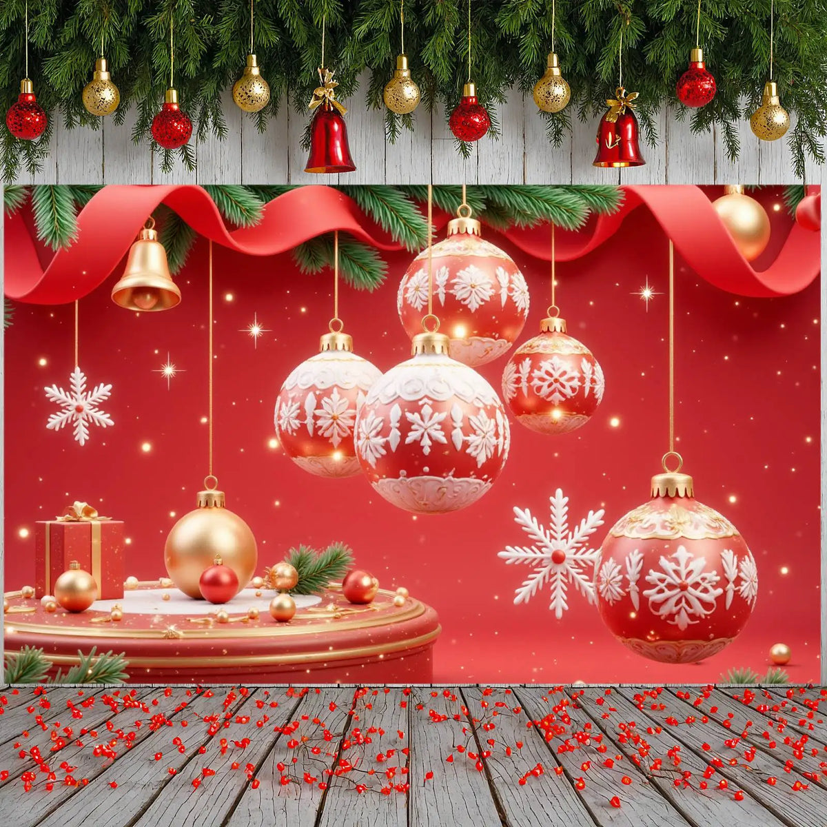 Christmas Snowflake Backdrop Banner – 180×110cm Holiday Decor