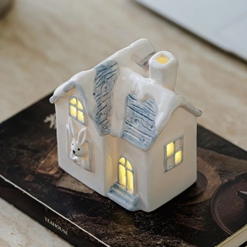 Ceramic House LED Night Light – Warm Glow Christmas Décor