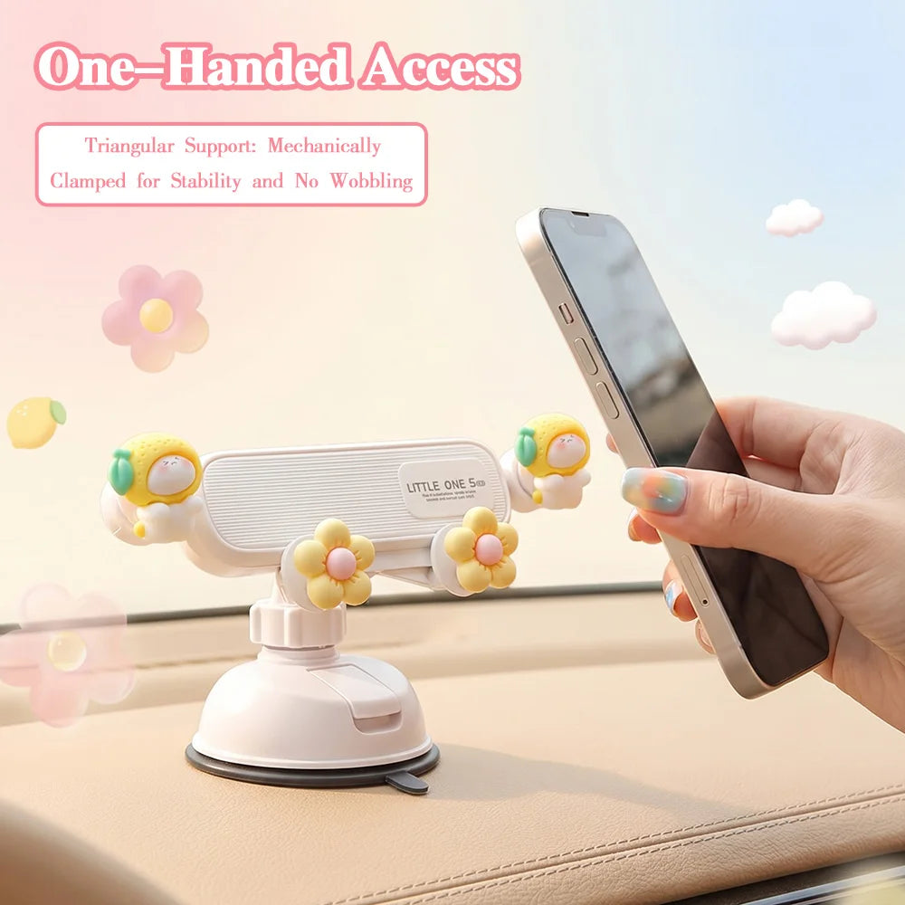 Cute Rabbit Tulip Car Phone Holder – Suction Cup Dashboard Mount