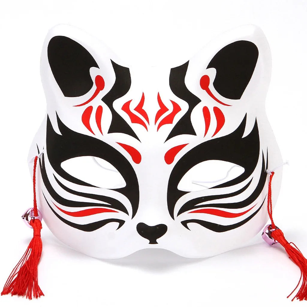 Japanese PVC Half-Face Masquerade Mask with Tassels & Bells