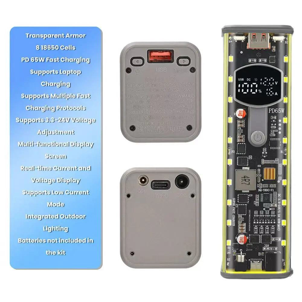 8×18650 DIY Power Bank Case | PD 65W Fast Charging Kit