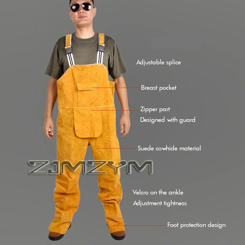 Men's Flame Retardant Leather Welding Bib Overall Coverall