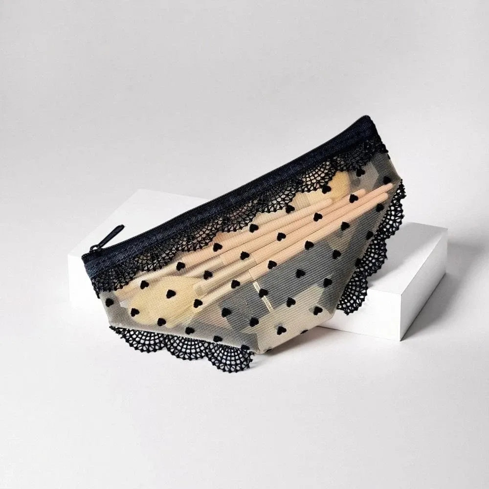 Y2K Briefs Shape Cosmetic Bag – Lace Mesh Makeup Travel Pouch