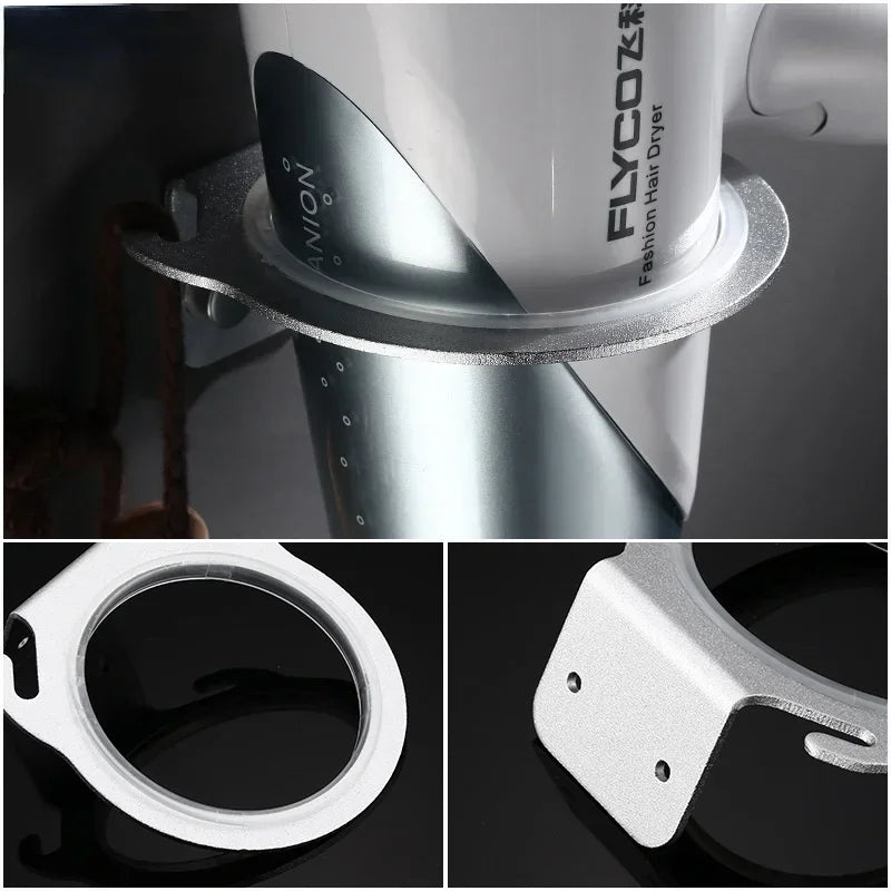 Aluminum Wall-Mounted Hair Dryer Holder & Bathroom Organizer