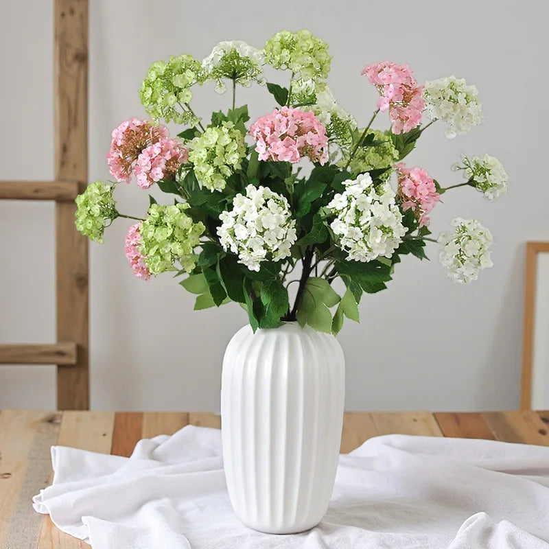 White Artificial Hydrangea Stem | 3-Head Faux Floral Branch