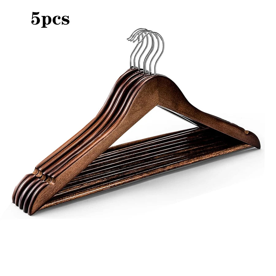 Solid Wood Coat Hangers with Non-Slip Pant Bar – 5/10 Pack