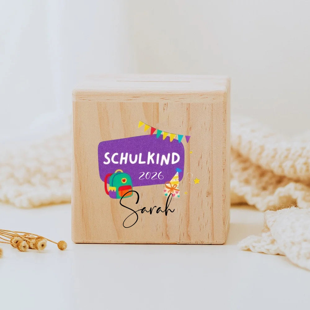 Personalized Schulkind 2026 Wooden Money Box – School Gift