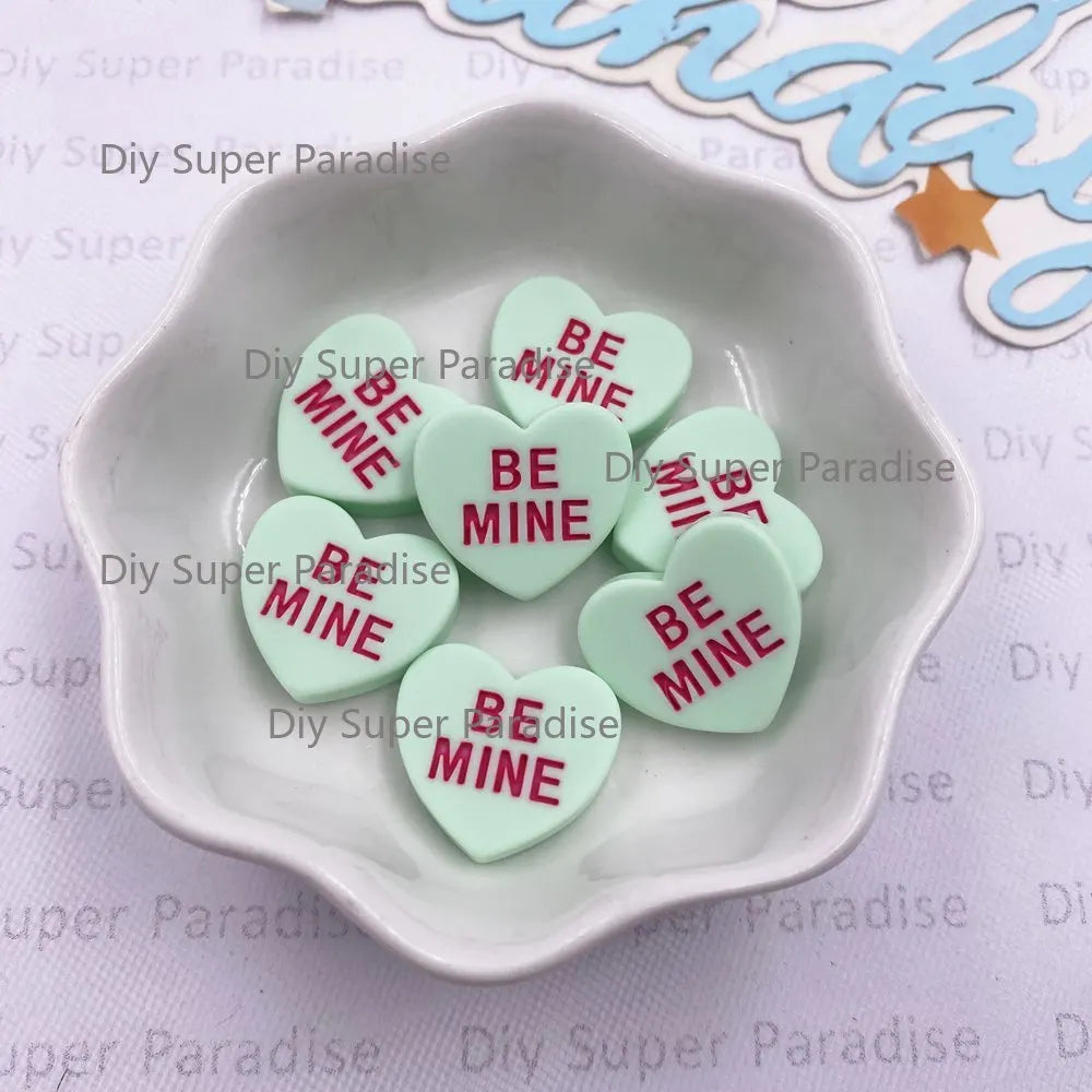 Resin Heart "BE MINE" Flat Back Cabochons – 10pcs DIY Crafts