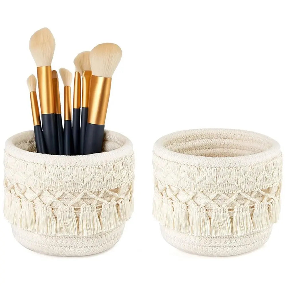Cotton Rope Tassel Desktop Storage Basket | Boho Organizer