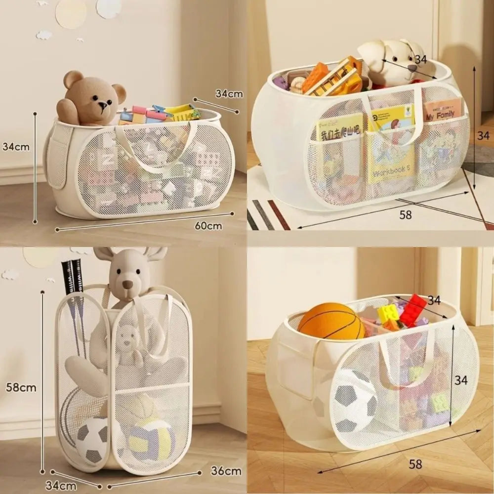 Large Fabric Storage Basket with Side Pocket & Handle