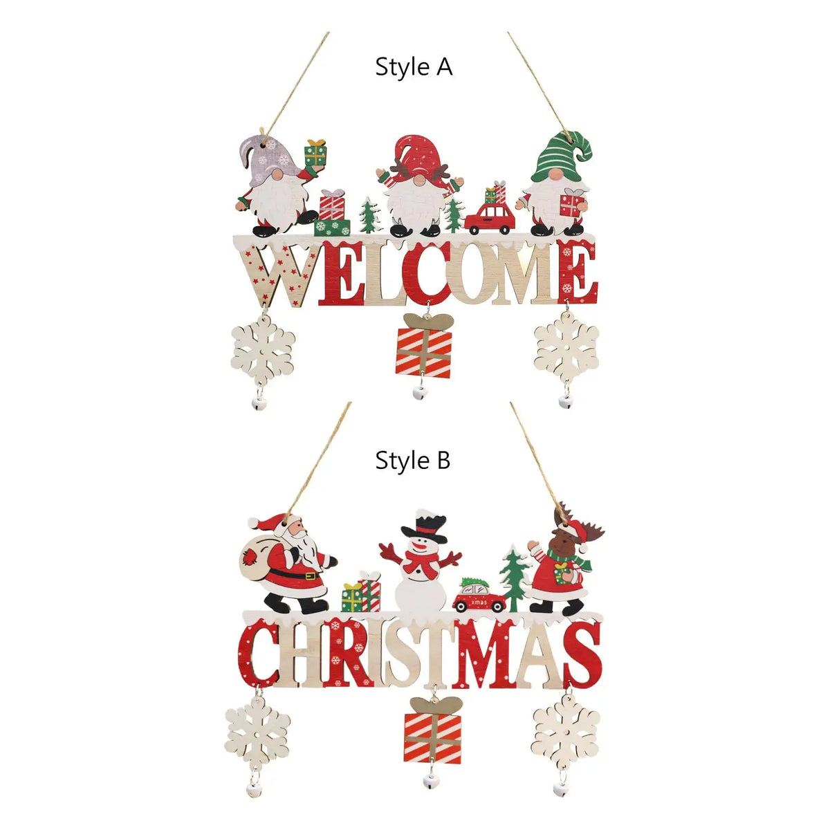 Wooden Christmas Hanging Ornament – Gnome & Santa Pendant