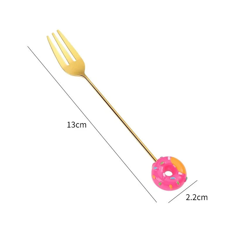 Stainless Steel Donut Cartoon Dessert Spoon & Fork