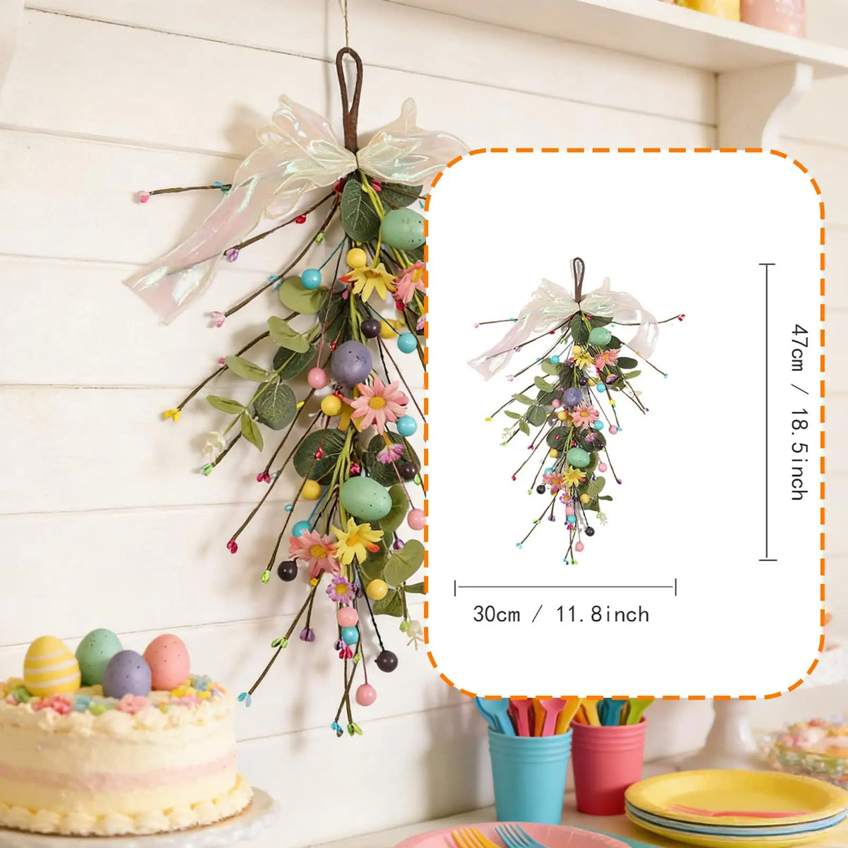 Artificial Easter Garland Floral Wreath | Spring Front Door Décor