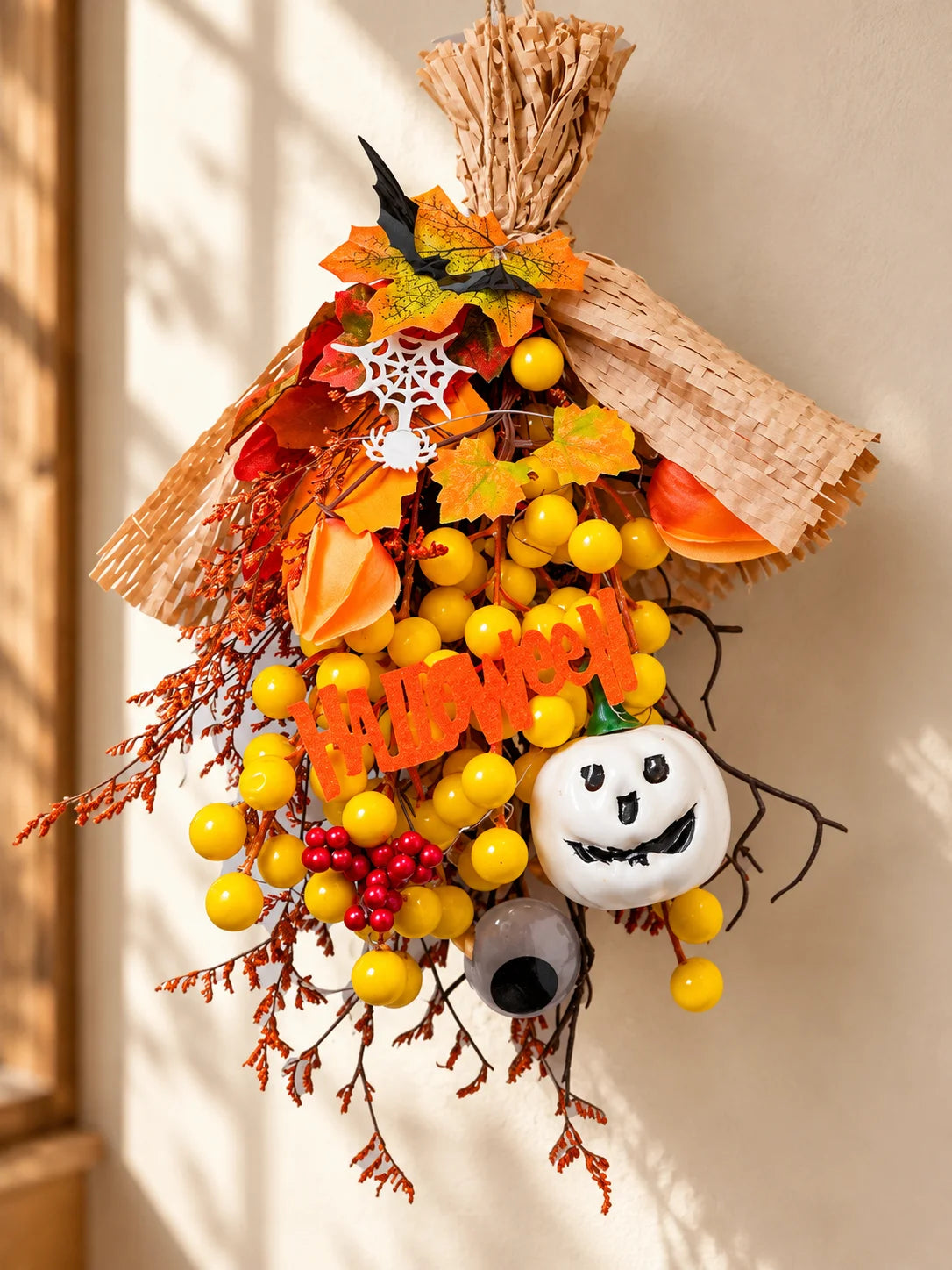Halloween Pumpkin Bouquet Door Hanger – Handmade Autumn Swag