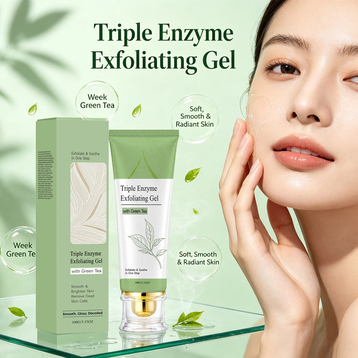 Triple Enzyme Green Tea Exfoliating Face Peel Gel | Brightening