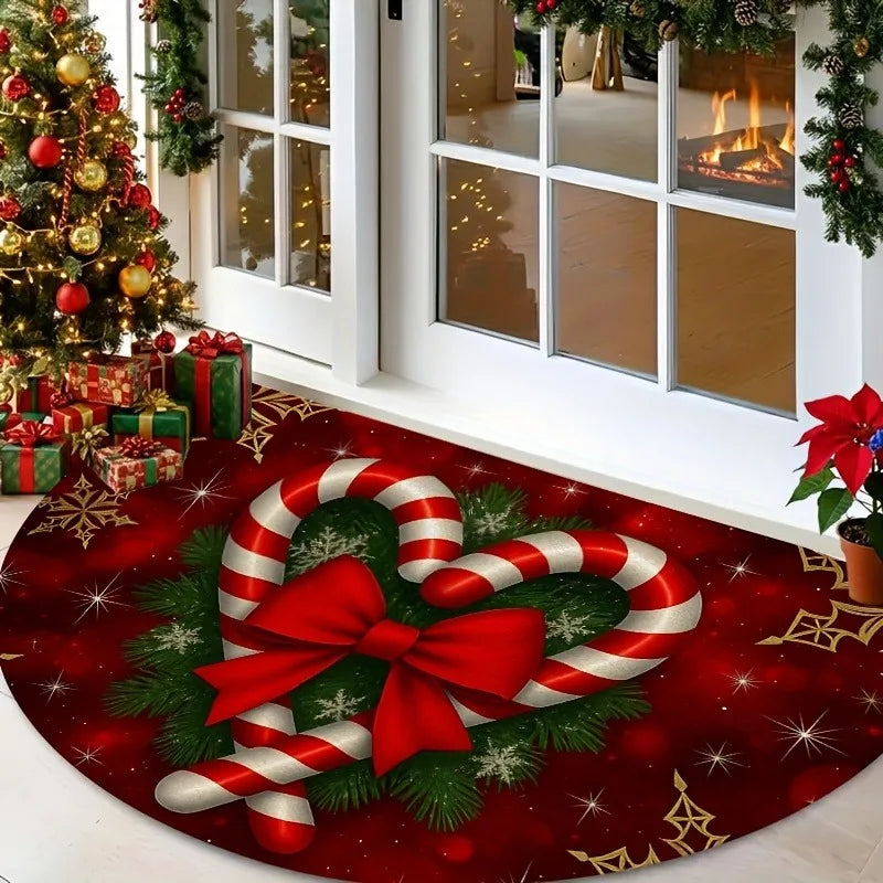 Winter Half Round Door Mat – Non-Slip Snowflake Rug