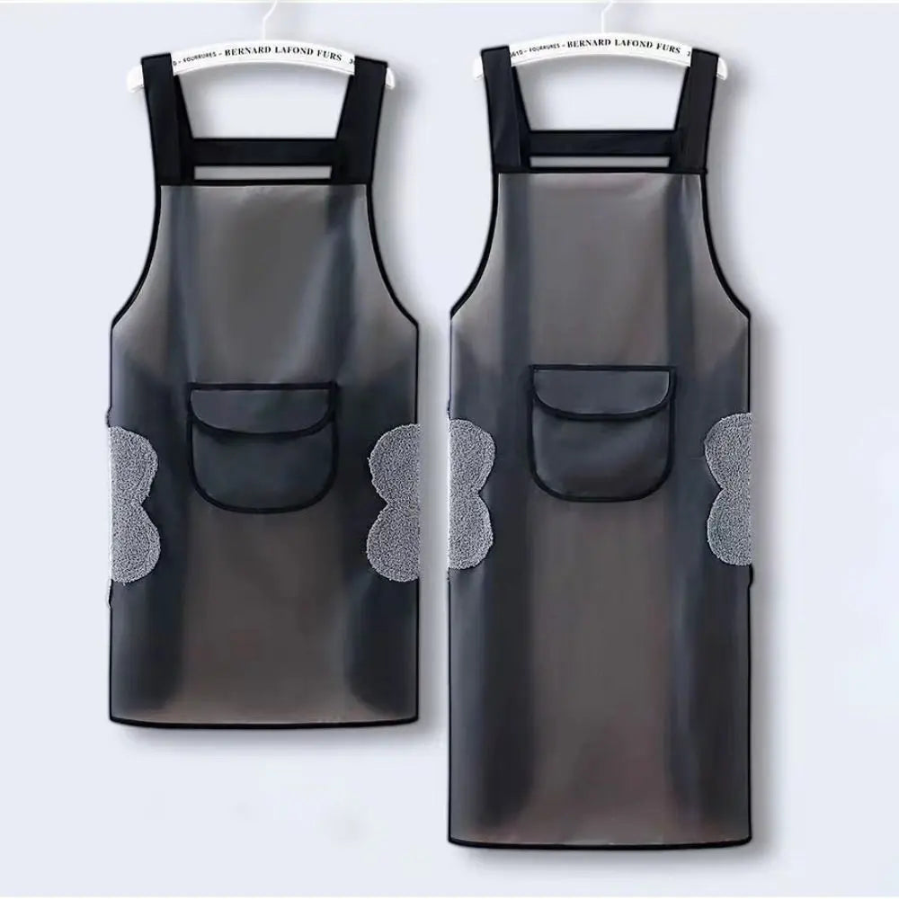 PVC Waterproof Kitchen Apron – Transparent Black, Oil-Resistant