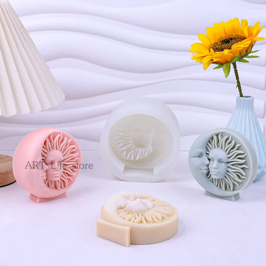 3D Sun Moon Face Silicone Mold – Candle Soap Resin Casting