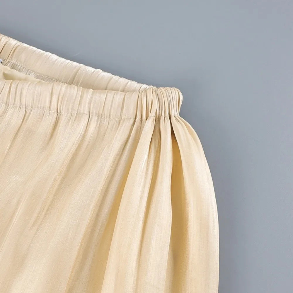 Women's Satin Wide-Leg Pants | Elastic High Waist Ankle Length
