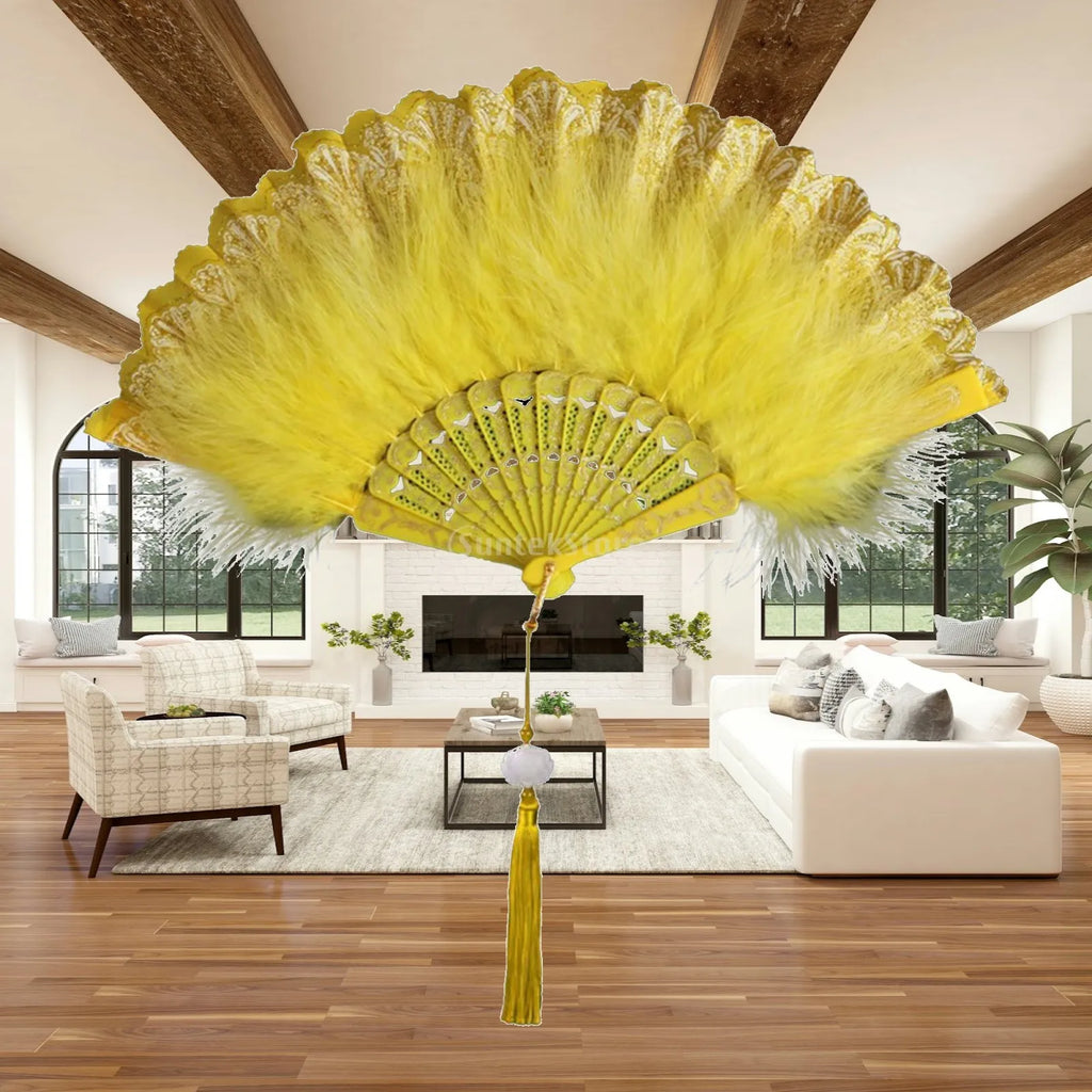 Elegant Folding Feather Fan – Vintage Handheld Prop for Women