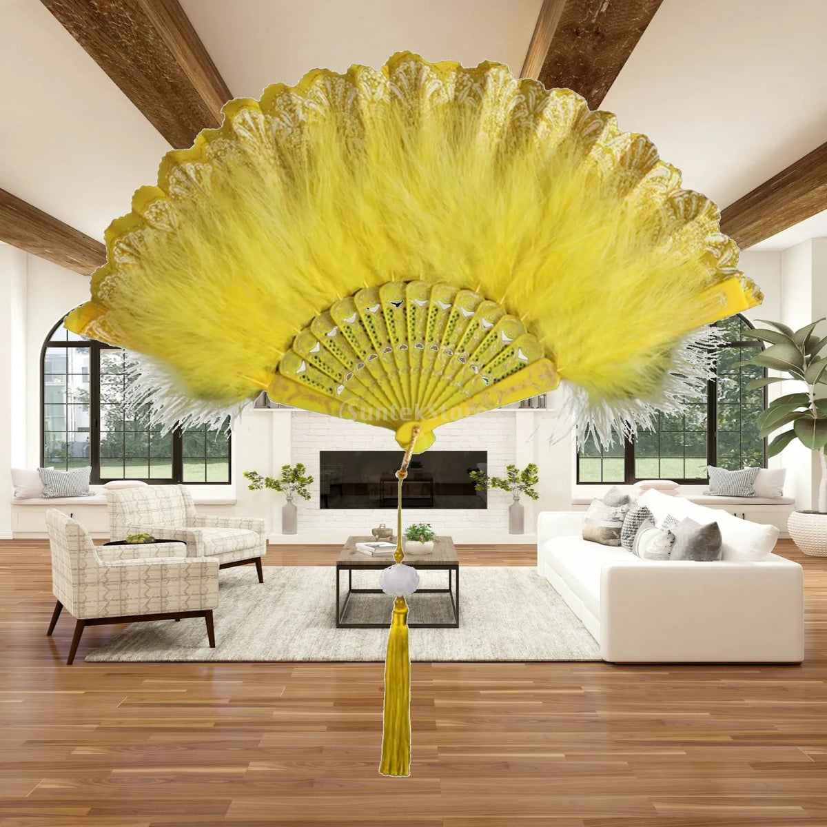 Elegant Folding Feather Fan – Vintage Handheld Prop for Women
