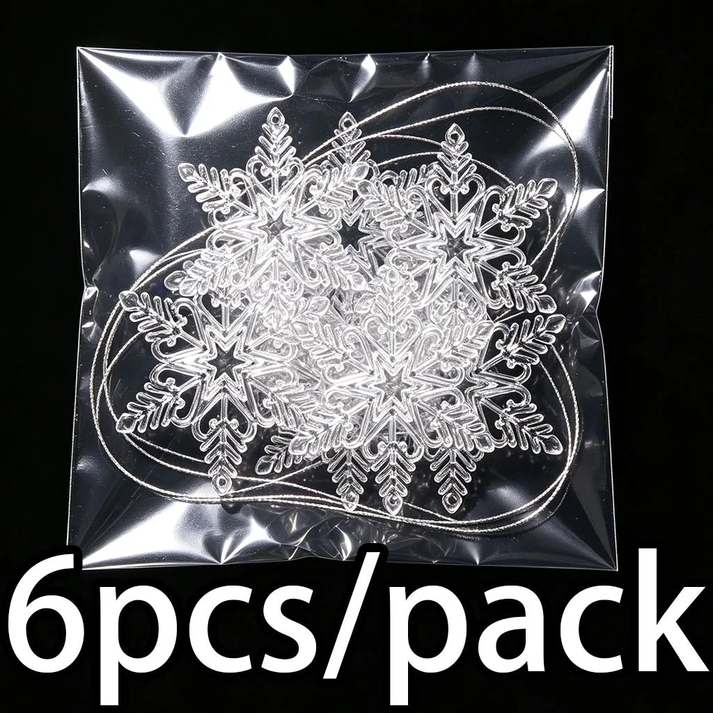 Transparent Snowflake Pendant Ornaments – 6-Pack Holiday Decor