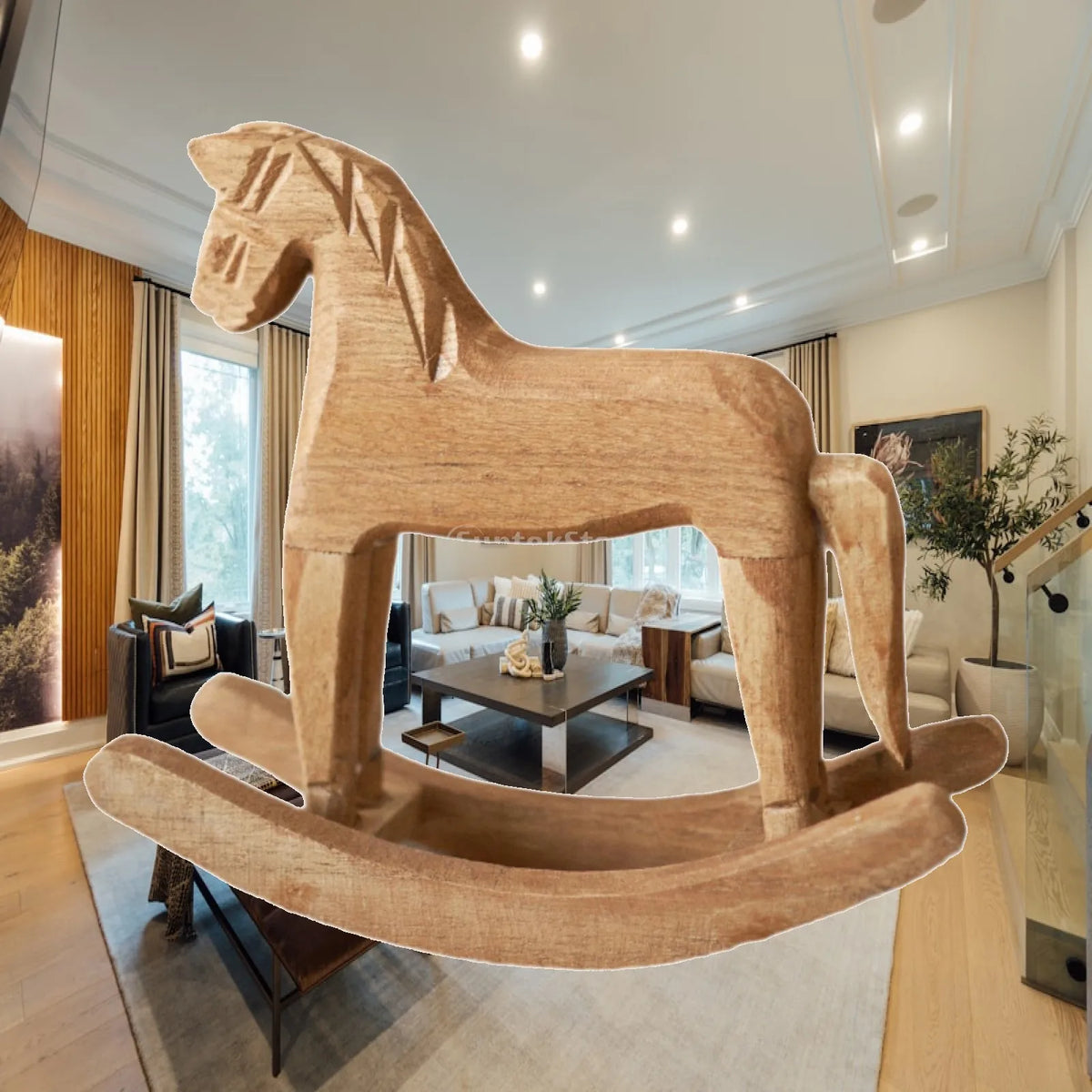 Wooden Rocking Horse Figurine | Tabletop Sculpture Décor