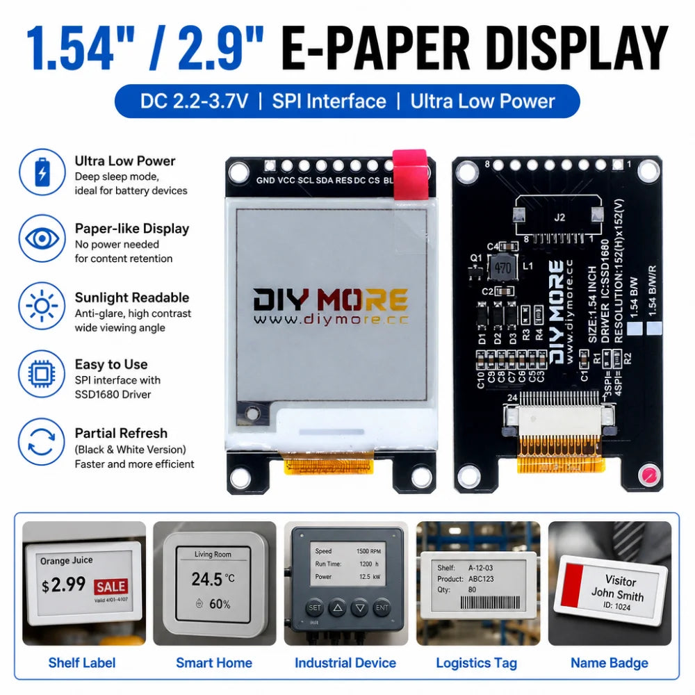 1.54 & 2.9-Inch E-Paper Display Module | SPI SSD1680