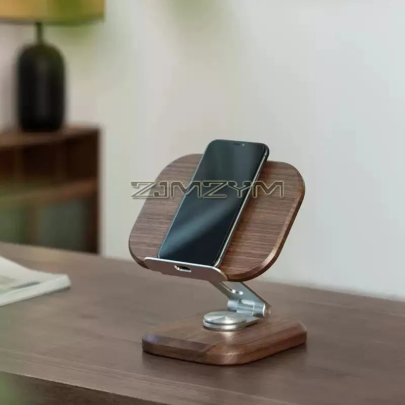 Black Walnut Solid Wood Rotating Phone Stand | Desk Holder