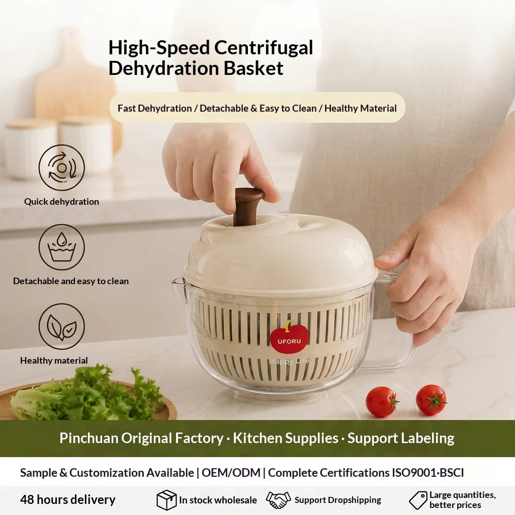 Manual Salad Spinner & Vegetable Drain Basket – Hand Crank