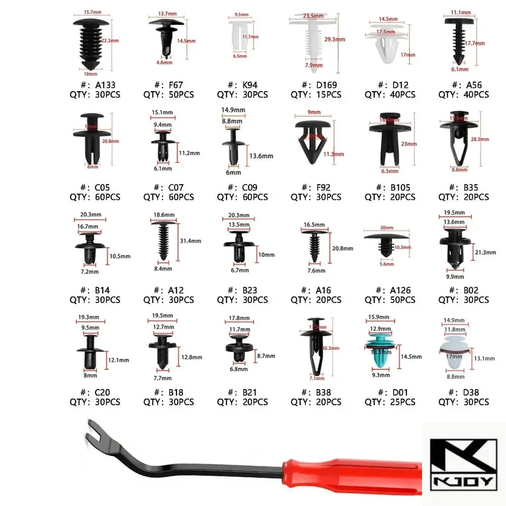 kkjoy 800Pcs Universal Car Retainer Clips & Push Pins – 16 Sizes