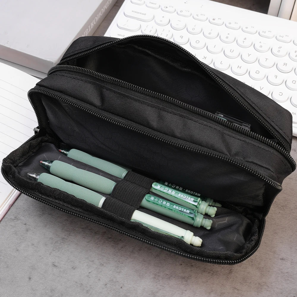 Large Capacity Black Fabric Pencil Case – Stationery Organizer