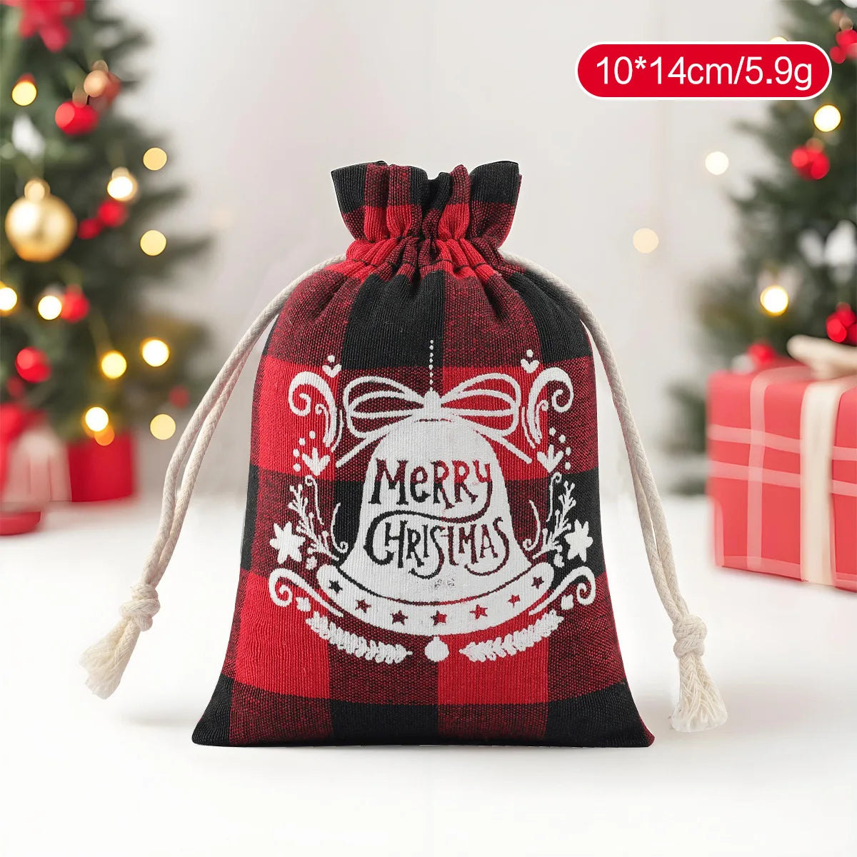 Christmas Plaid Drawstring Bag – Cotton Gift & Candy Bag