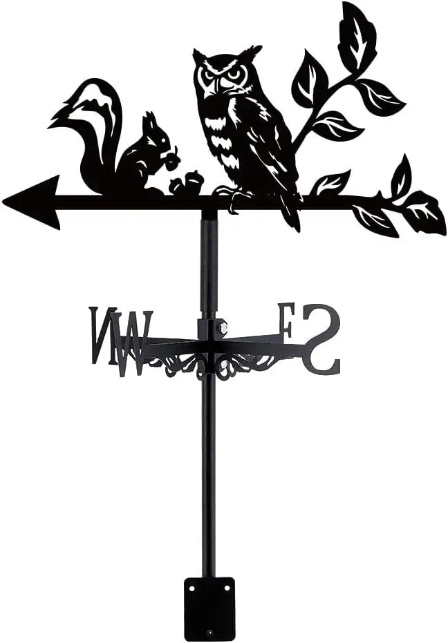 Owl & Squirrel Metal Weather Vane | Outdoor Garden Wind Indicator