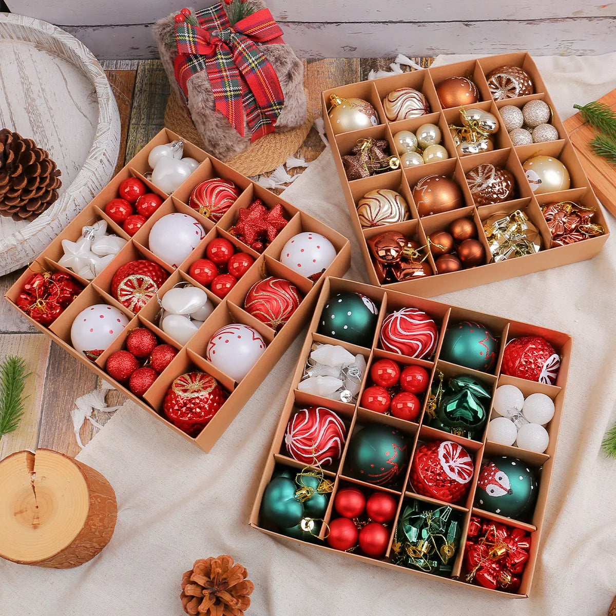 65-Piece Christmas Ball Ornament Set with Gift Box