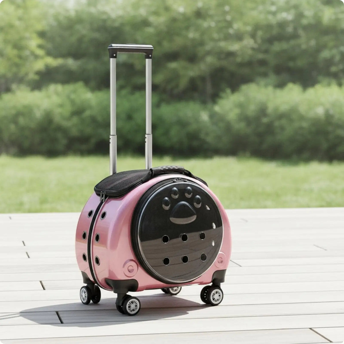 Wheeled Transparent Hard-Sided Pet Carrier Suitcase for Cats & Dogs