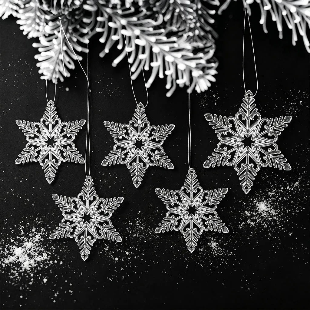 Transparent Snowflake Pendant Ornaments – 6-Pack Holiday Decor