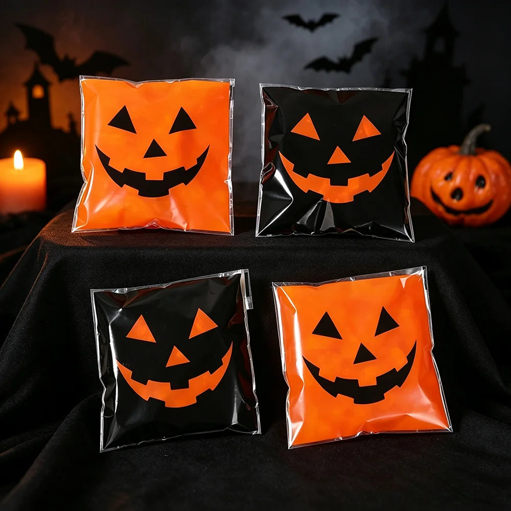 Halloween Pumpkin Self-Sealing Treat Bags – 50/100 Pack