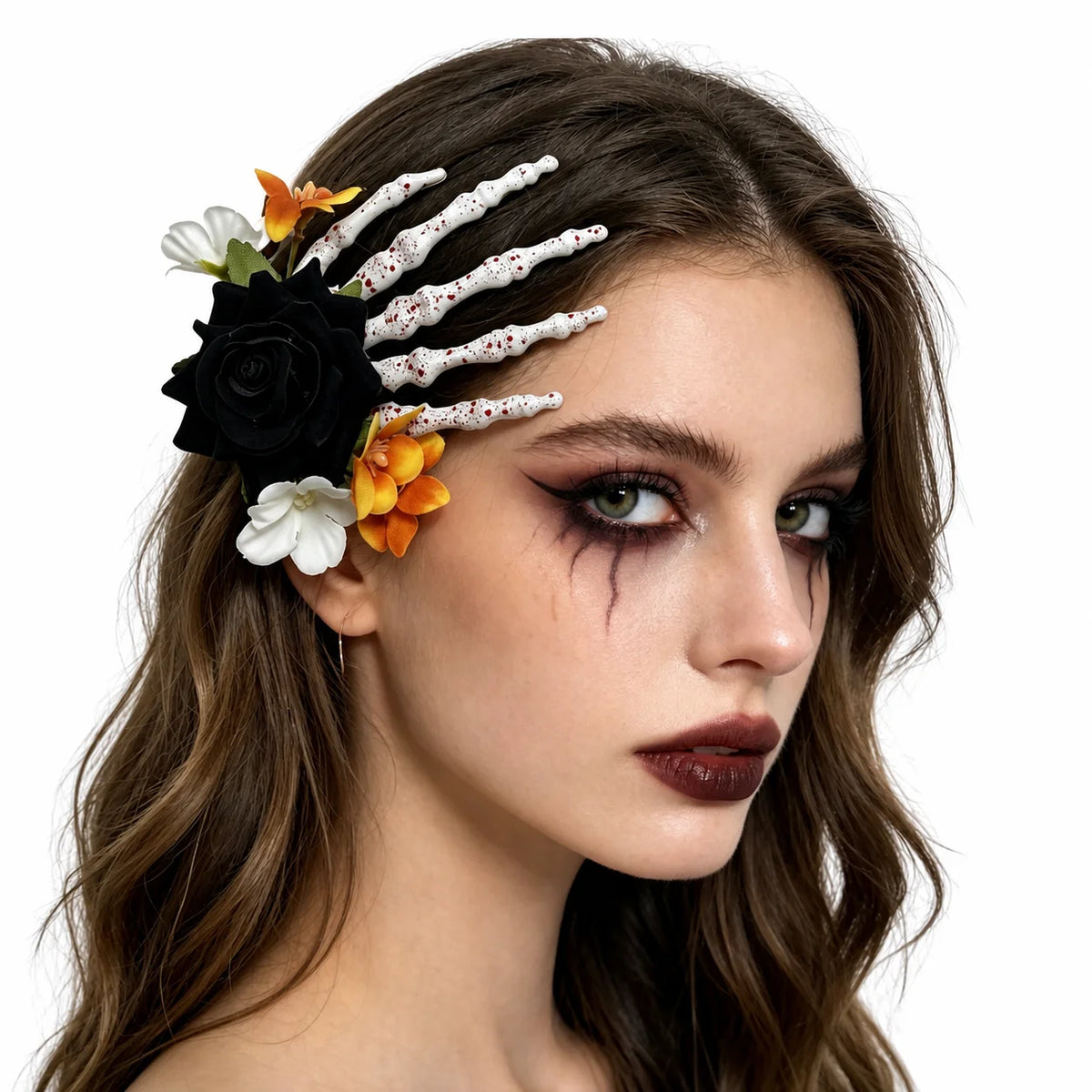 Skeleton Claw Rose Hair Clip – Gothic Halloween Headwear