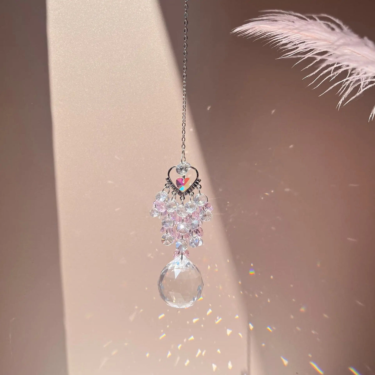 Heart Crystal Sun Catcher Hanging Prism Ornament – Blue Beads