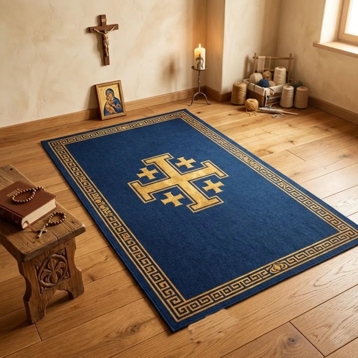 Jerusalem Cross Prayer Rug – Non-Slip Christian Floor Mat
