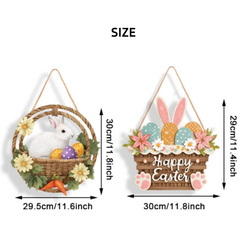 Easter Wooden Hanging Door Sign – Rabbit & Egg Plaque 12"