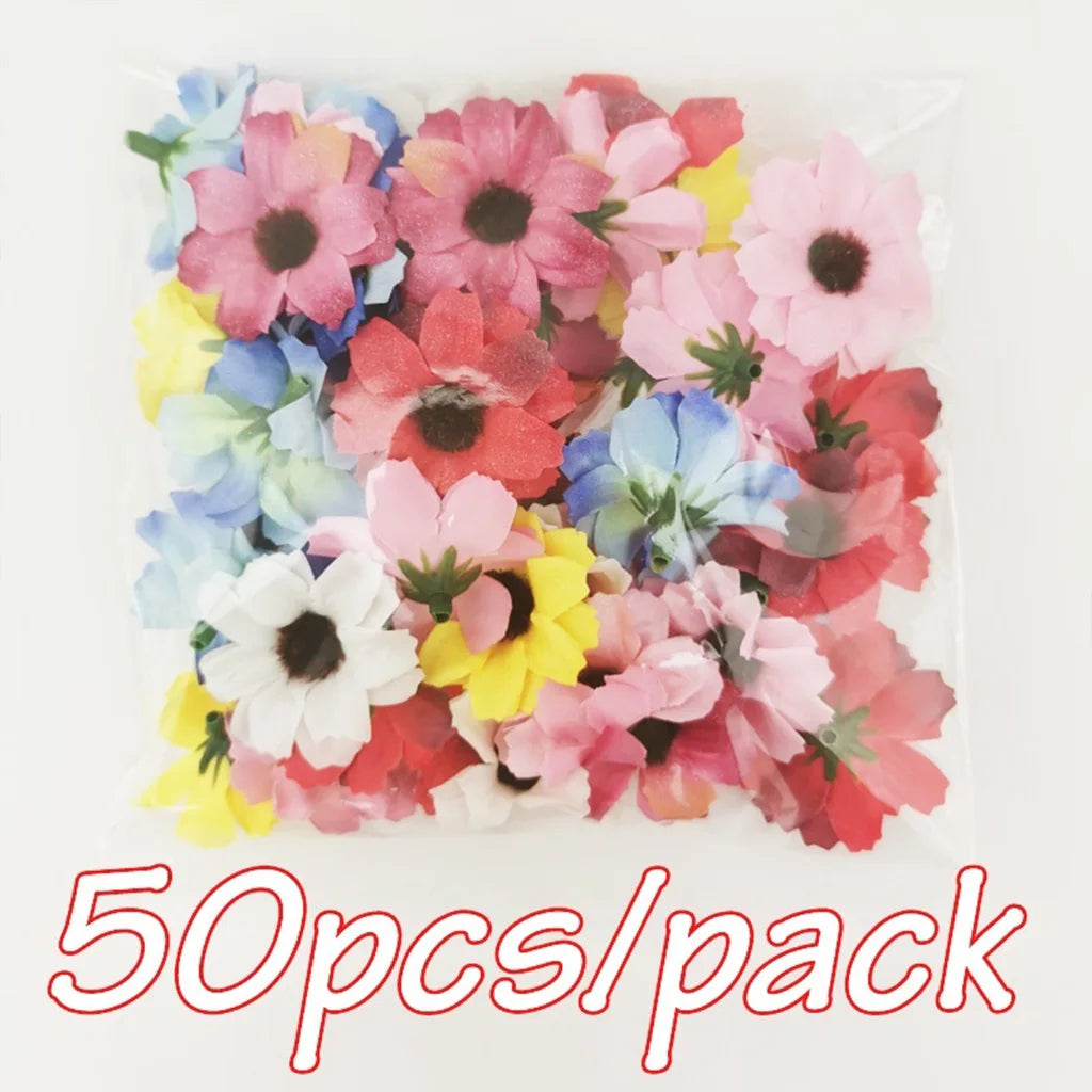 50-Pack 4CM Daisy Artificial Flower Heads for DIY Wedding Decor